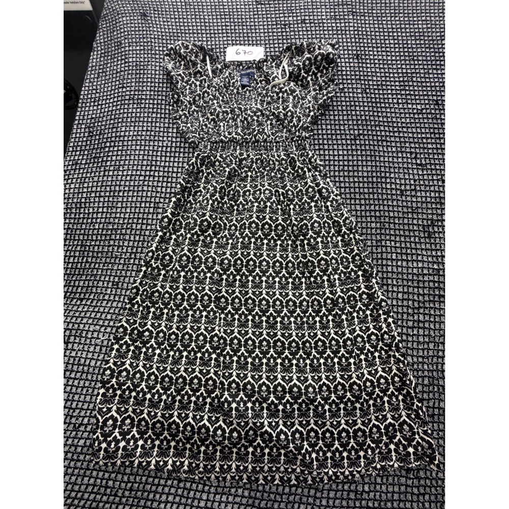 Max Edition Midi Dress Womens Large Black White Excellent Smocked Ruffle V-Neck